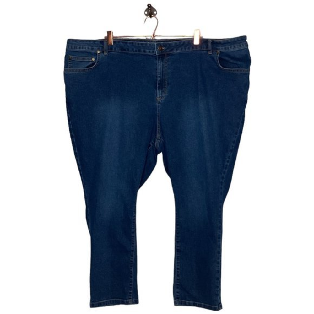 Woman Within Plus Petites 30W 30WP Dark Wash Stretch Denim‎ Slim Leg Jeans Plus